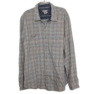 Carbon 2 Cobalt Plaid Shirt Mens Size Large Blue Tan Cotton Button Front